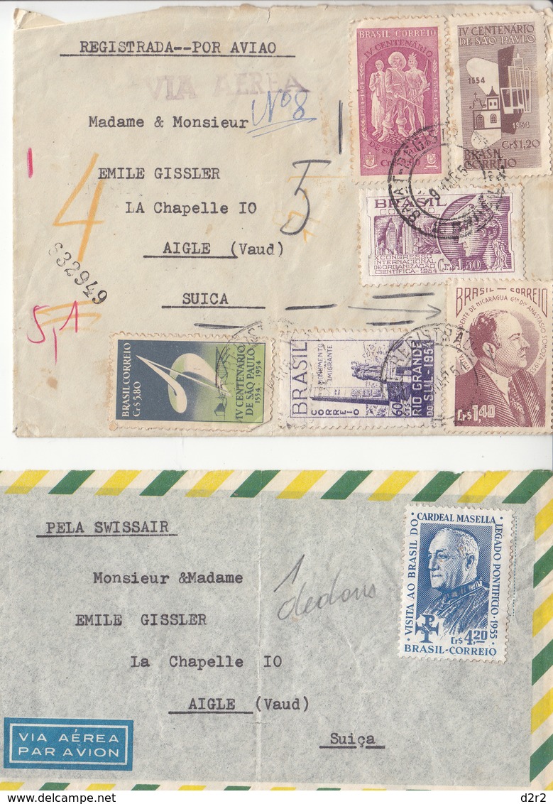 2 LETTRES PAR AVION POUR LA SUISSE - MULTIAFFRANCHISSEMENT - (SWISSAIR) - Lettres & Documents