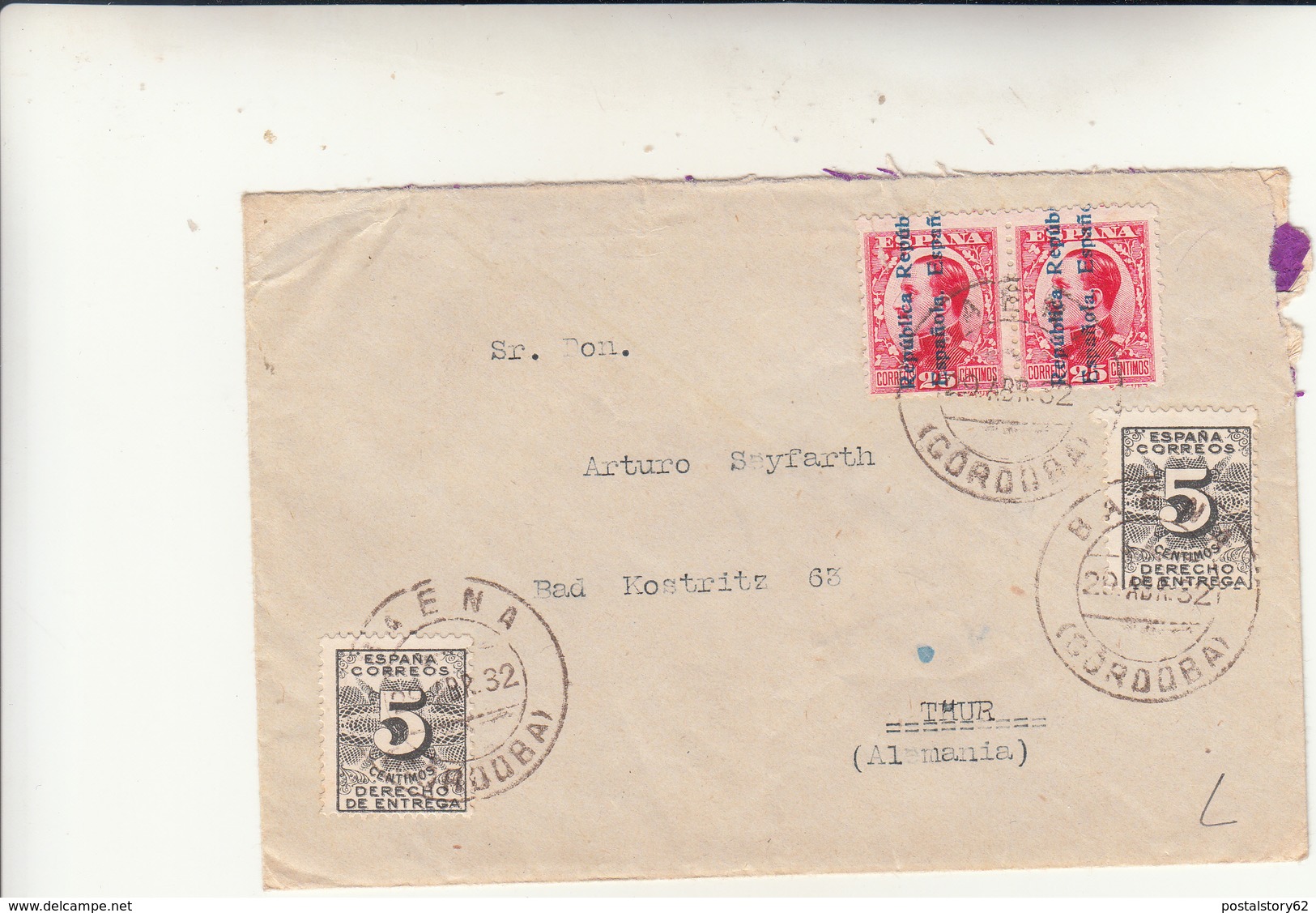 Baema, Cordoba To Thur Germania. Cover 1932 - Storia Postale