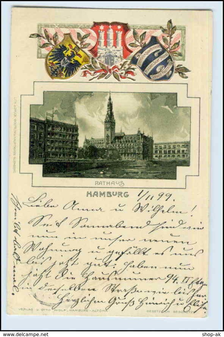 W5A82/ Hamburg Rathaus Wappen Litho Prägedruck AK 1899 - Mitte