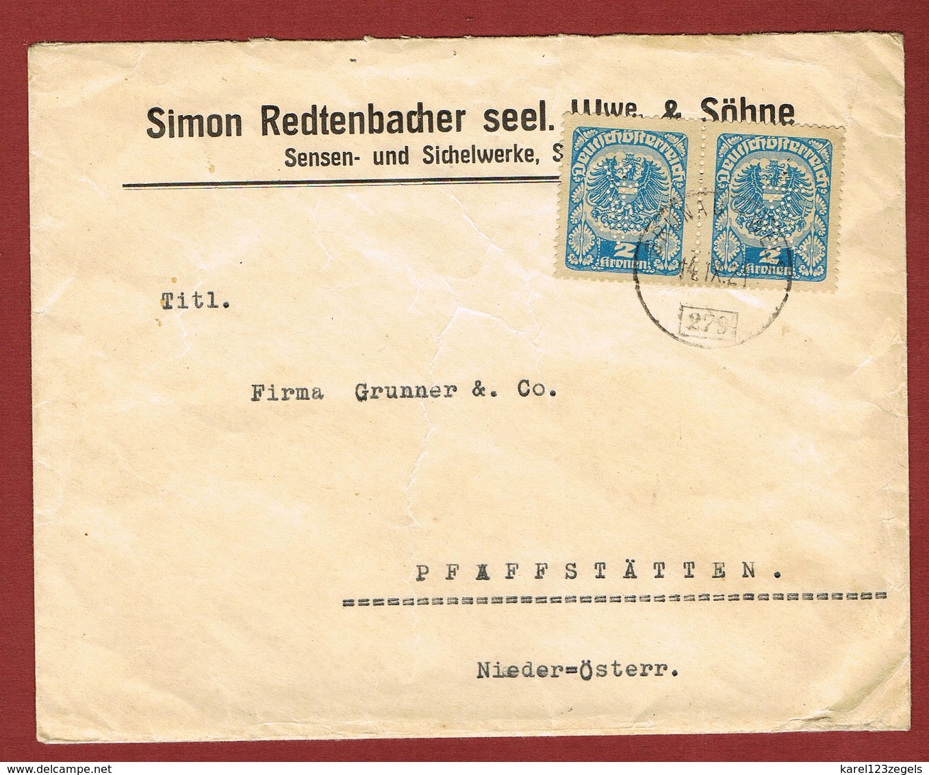 Infla Ab 1. Aug 1921 Brief Bahnpost Grünau - Wels 279 Und Perfins - Briefe U. Dokumente