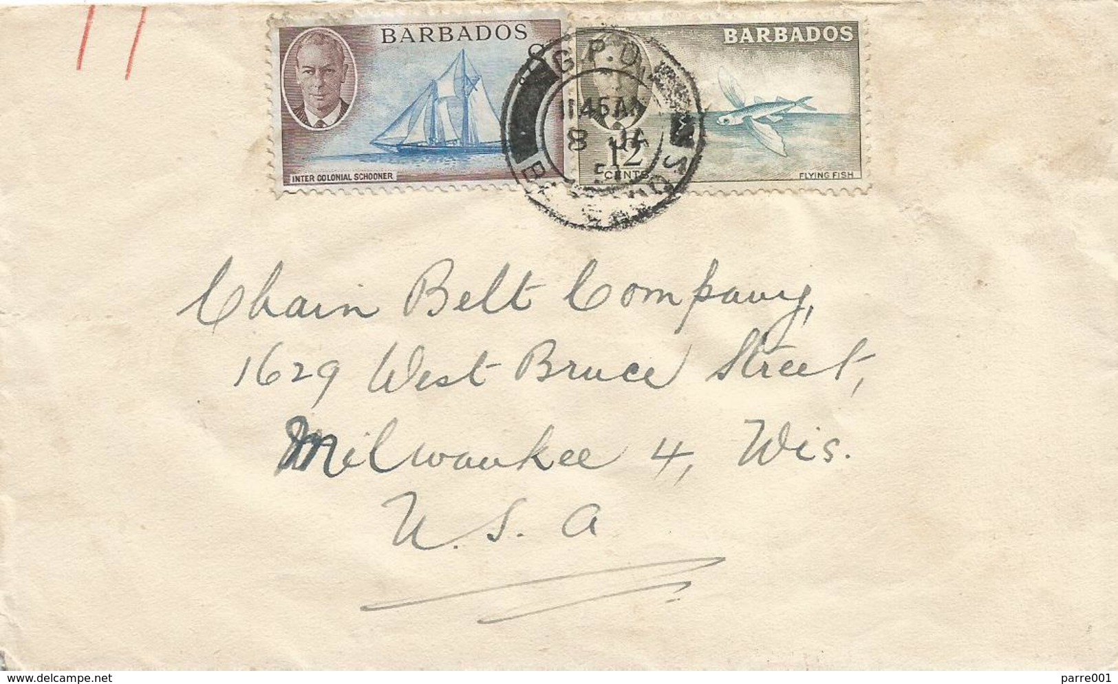 Barbados 1951 Bridgetown Schooner Sailing Ship Flying Fish Cover - Barbados (1966-...)