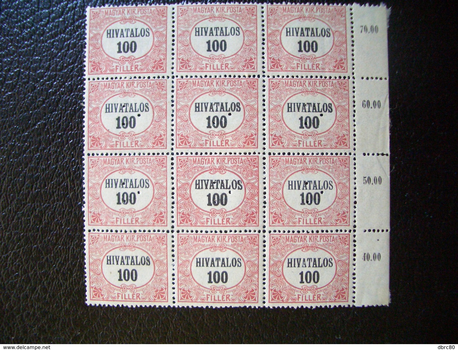 Hungary, 1921, Official Stamps, Block Of 12, Perfins Three, Hole Perforations - Used Stamps