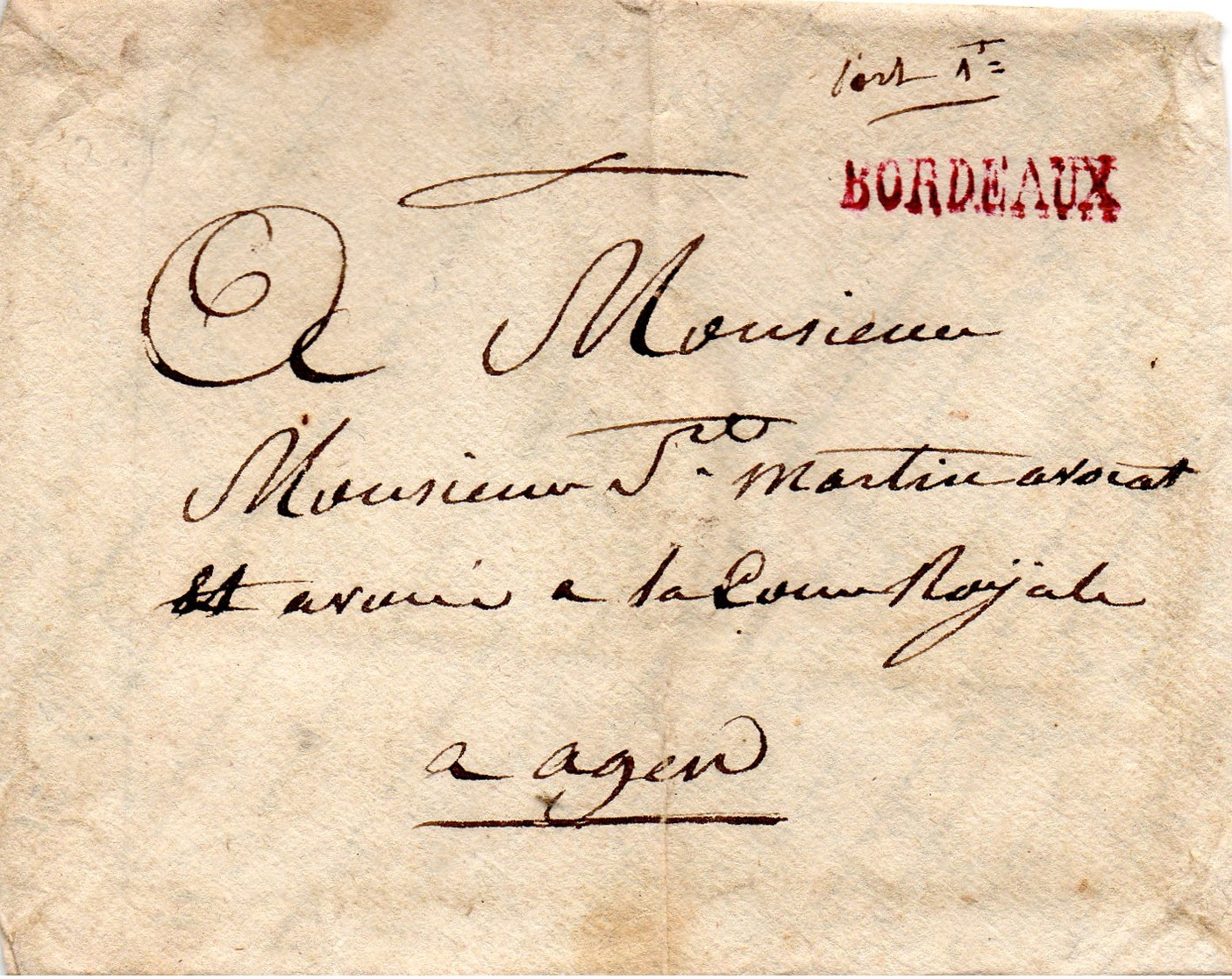 Linéaire "BORDEAUX" Rouge (non Signalée Par Lenain), Vers 1790, Sans Correspondance - 1701-1800: Précurseurs XVIII