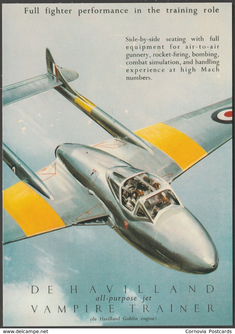 Advertising - De Havilland Vampire Trainer - Vintage Ad Gallery Postcard - 1946-....: Modern Era