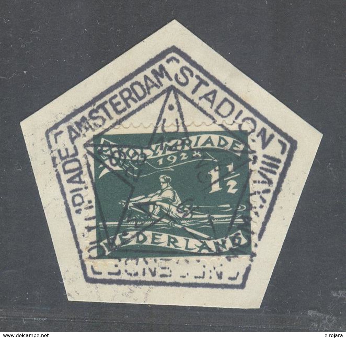 Netherlands Olympic Handcancel With N3 With ERROR 7 Instead Of A V For Month On Olympic Rowing Stamp. - Ete 1928: Amsterdam