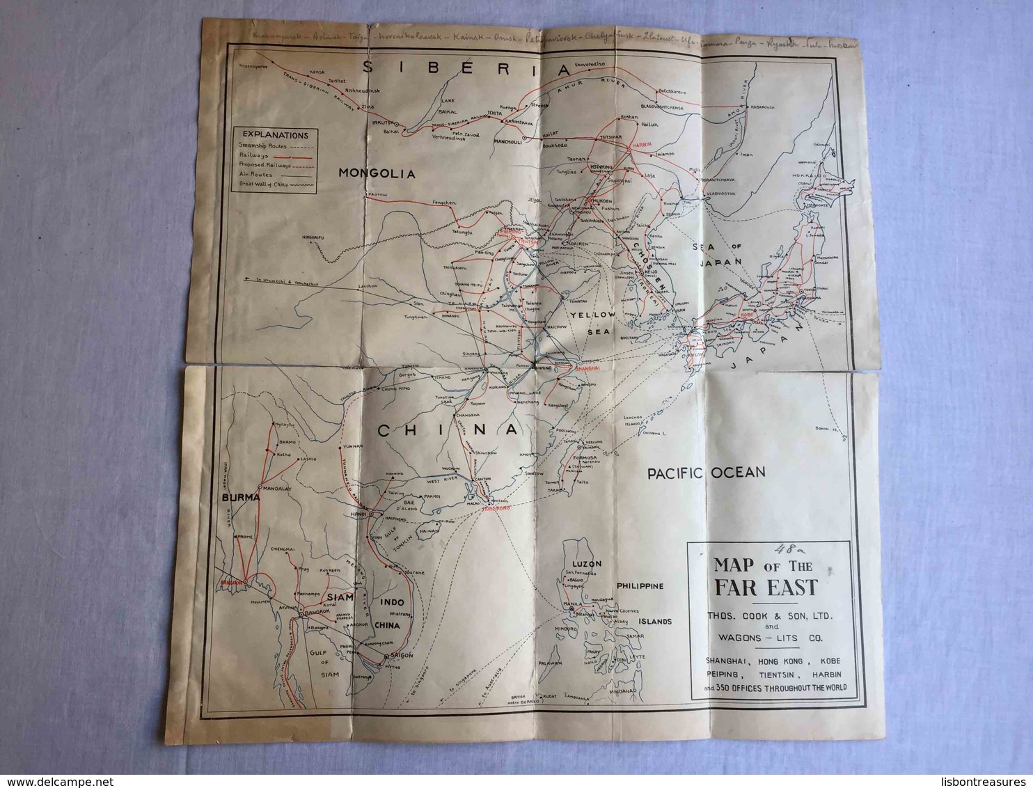 RARE ANTIQUE MAP OF FAR EAST ASIATIC MAP COOK & SON W/ A LOT OF ASIATIC ADVERTISING TOURISME BROCHURE 30'S - Autres & Non Classés