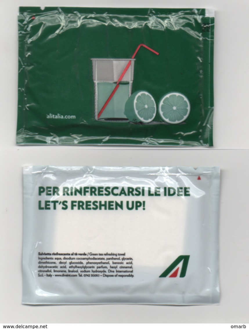 Alt1065 Salvietta Rinfrescante Towel Alitalia Airways Compagnia Aerea Merchandising Volo Flight Avio Aereo - Materiale Promozionale