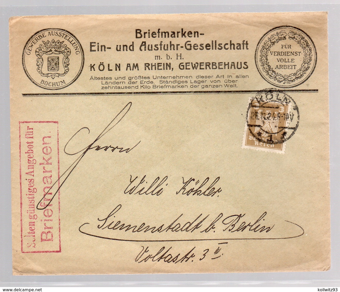 Briefmarken Ein-  Und Ausfuhr-Gesellschaft, Köln - Briefe U. Dokumente