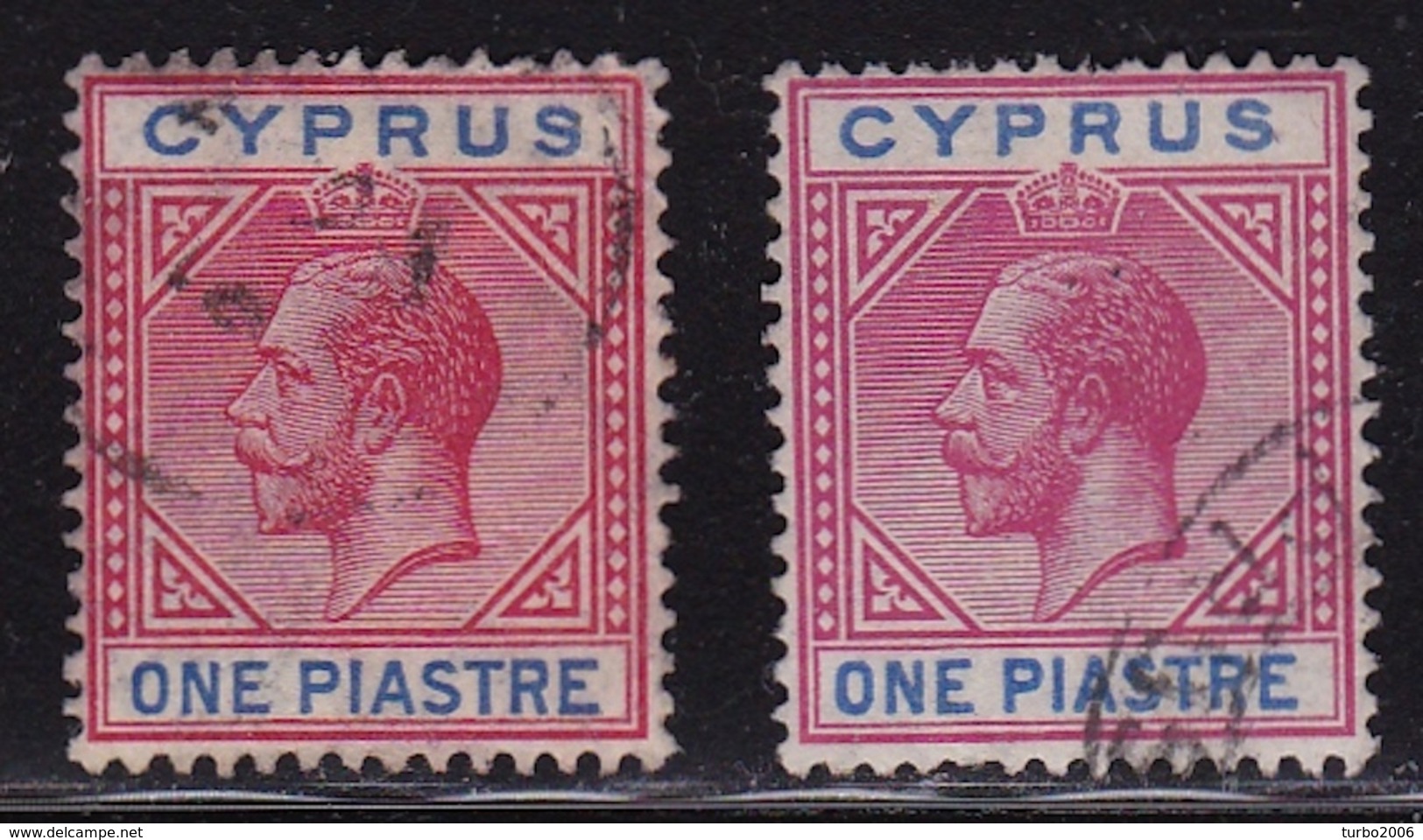 CYPRUS 1912-1915 King George V One Piastre Red / Blue + Carmine / Blue WM CA Mulptiple Vl. 70 - 70 A - Cyprus (...-1960)