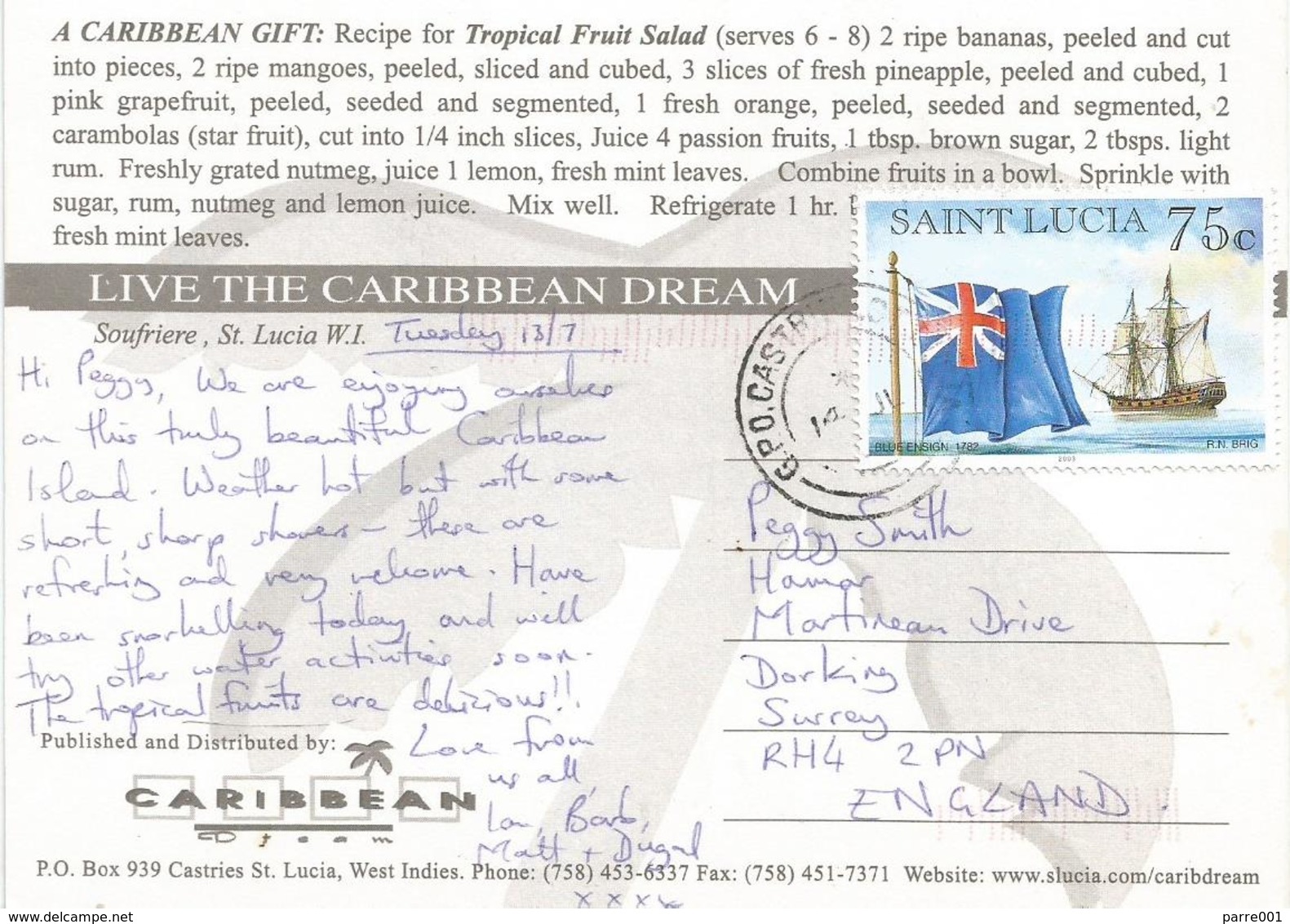 St Lucia 2004 Castries Frigate Brig Ship Viewcard - St.Lucia (1979-...)