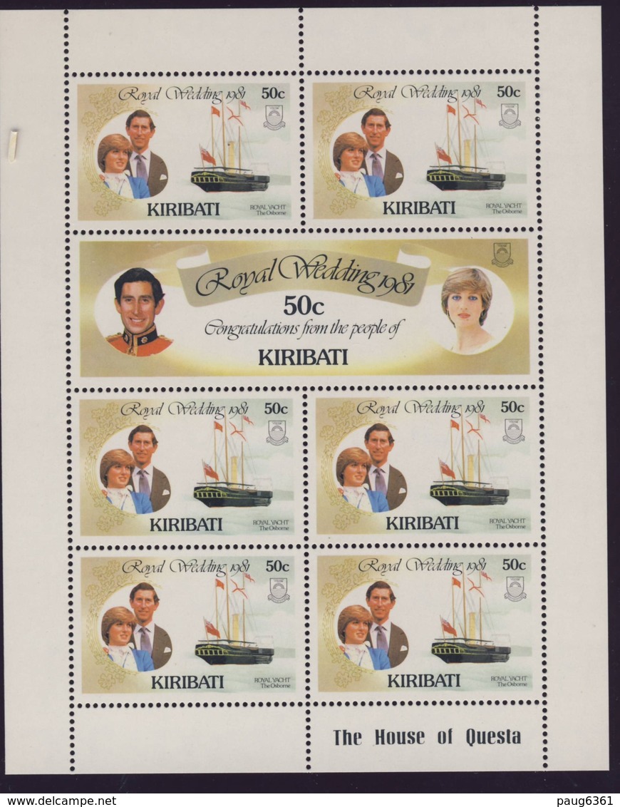 KIRIBATI 1981 MARIAGE CHARLES ET DIANA-BATEAUX  FEUILLET  YVERT  N°50/55  NEUF MNH** - Kiribati (1979-...)