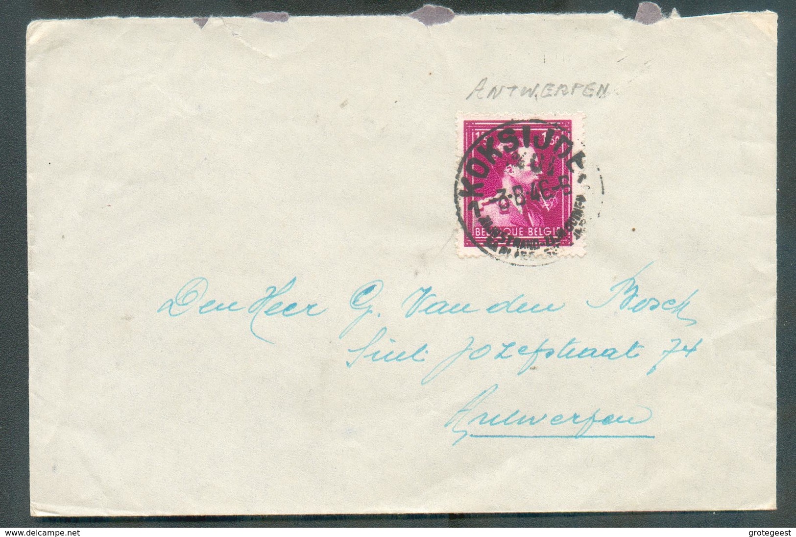 1Fr50 Léopold III V -10% Obl. Sc KOKSIJDE (surch. ANTWEREPN) Sur Lettre  Vers Anvers - 13227 - 1946 -10%