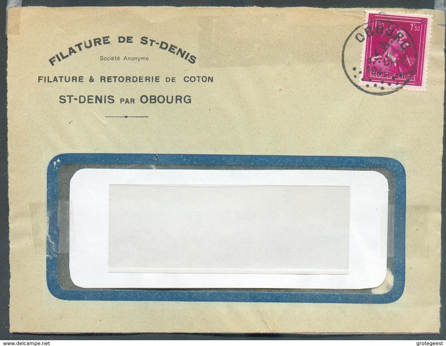 1Fr50 Léopold III V -10% Obl. Sc OBOURG Sur Devant De  Lettre  FILATURE Saint-DENIS) Vers Anvers - 13230 - 1946 -10%