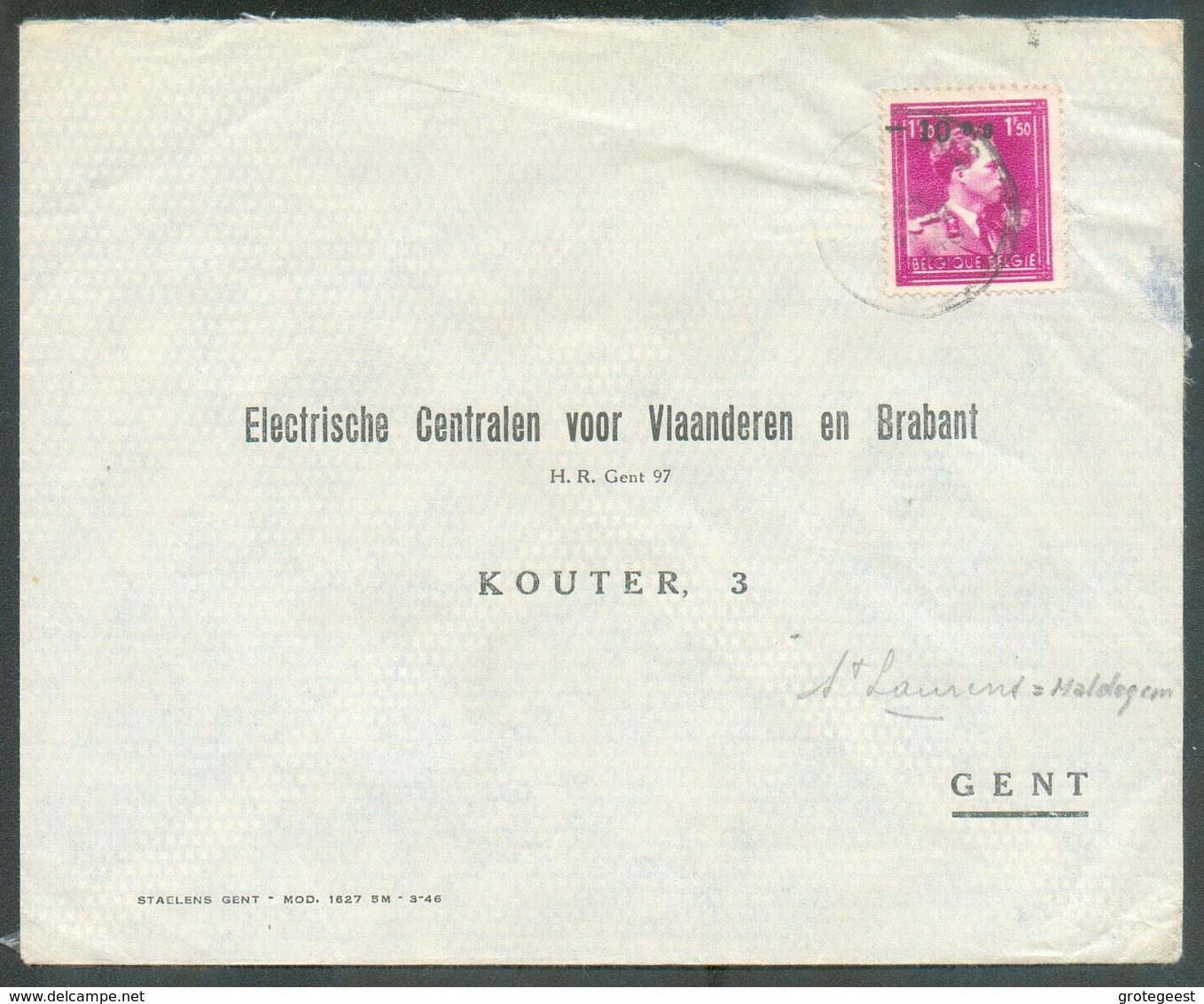 1Fr50 Léopold III V -10% Obl. Sc St-LAURENT (surc. MALDEGEM) Sur Lettre  Vers Gand - 13235 - 1946 -10%