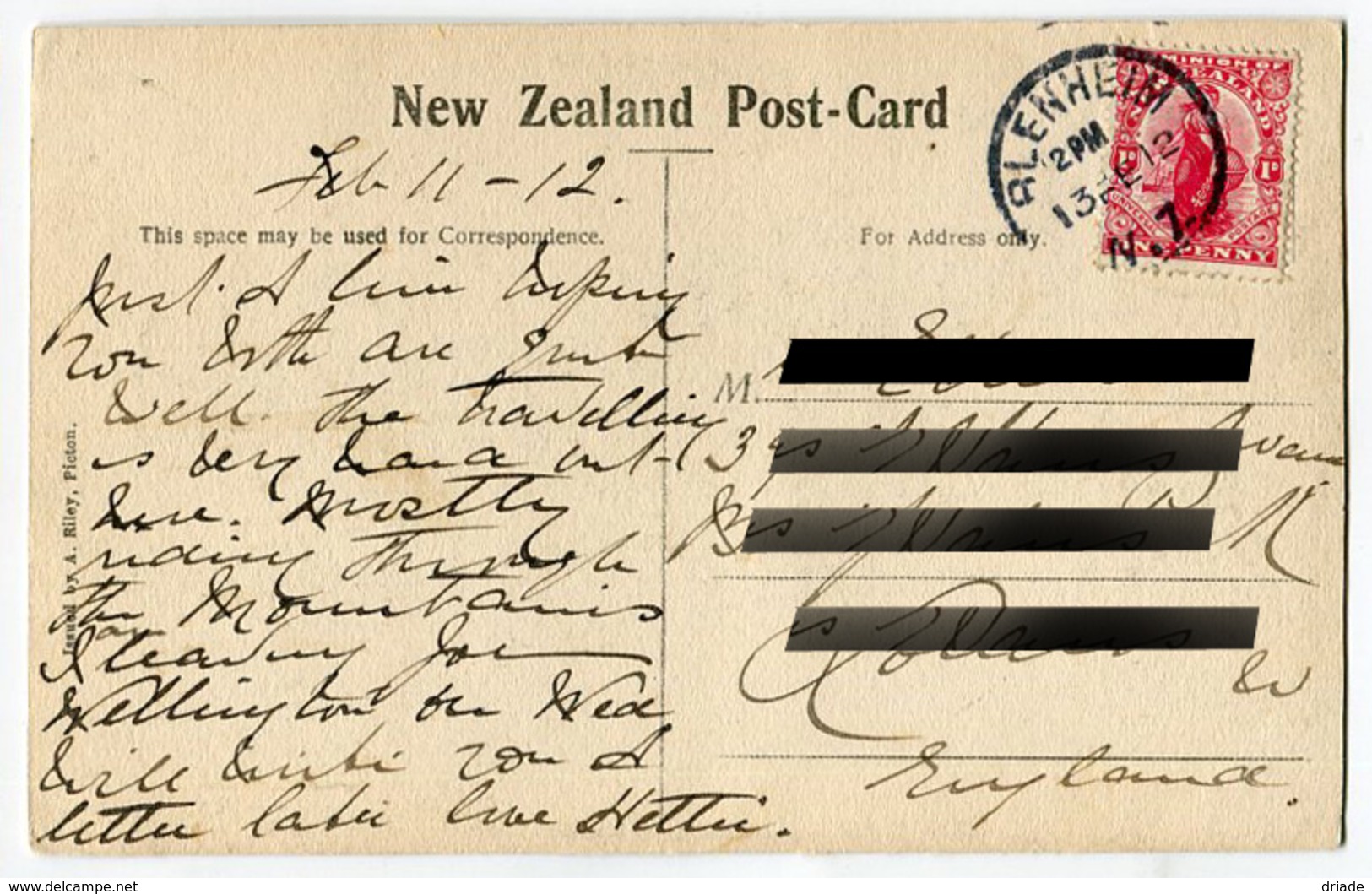 CARTOLINA KENEPURU SOUND NEW ZEALAND NUOVA ZELANDA VIAGGIATA ANNO 1912 - Nieuw-Zeeland