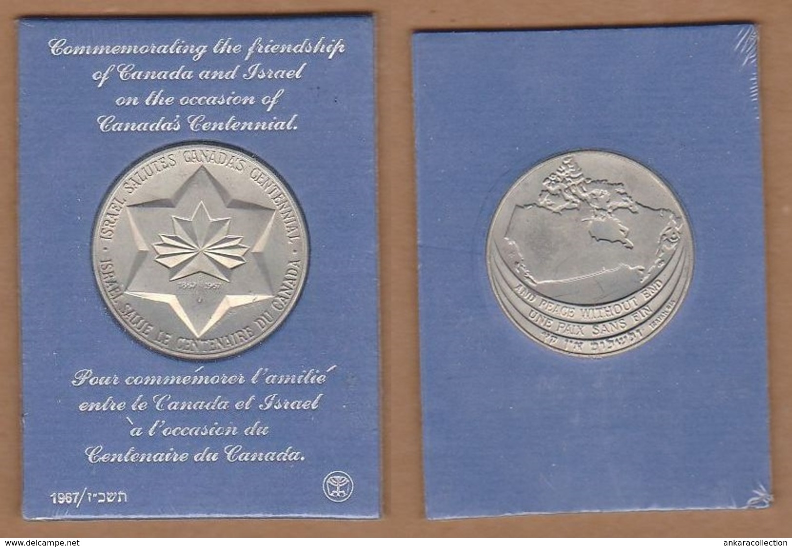 AC - COMMEMORATING THE FRIENDSHIP OF CANADA AND ISRAEL ON THE OCCASION OF CANADA'S CENTENNIAL 1967 MEDAL MEDALLION - Royal / Of Nobility