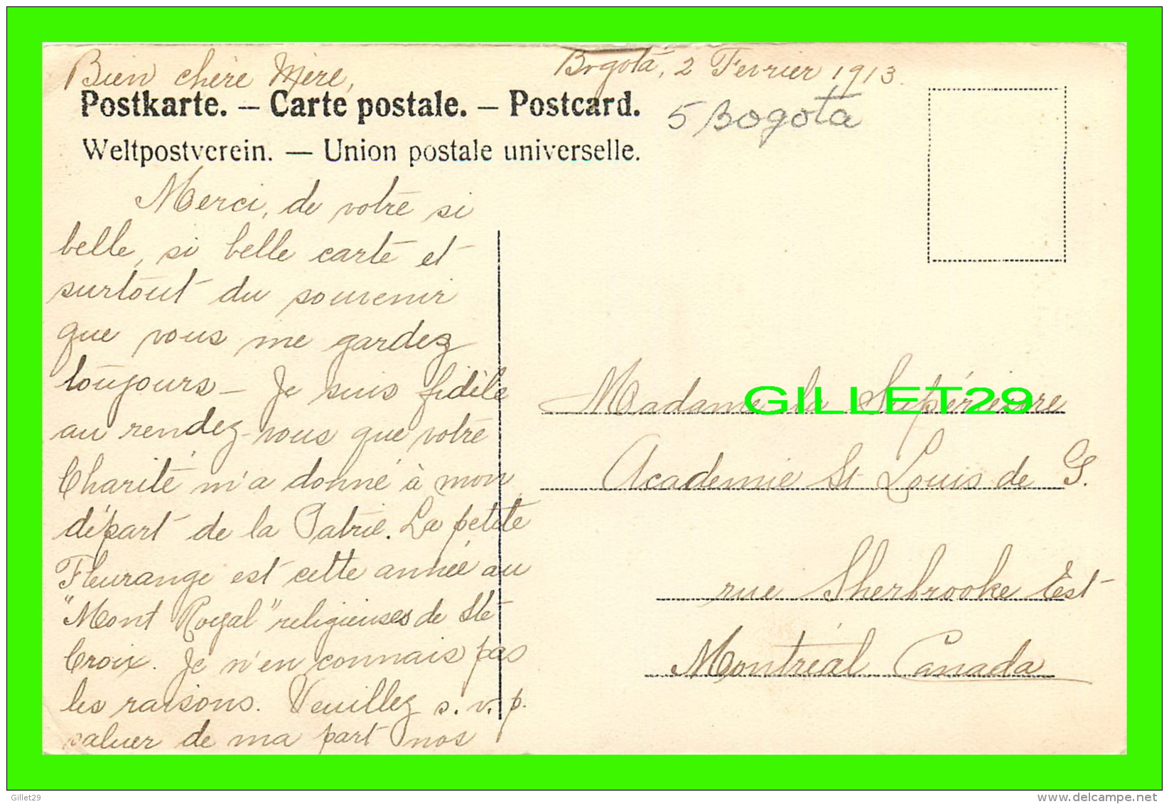 BOGOTA, COLOMBIE - L'ORPHELINAT - CIRCULÉE EN 1913 - - Colombie