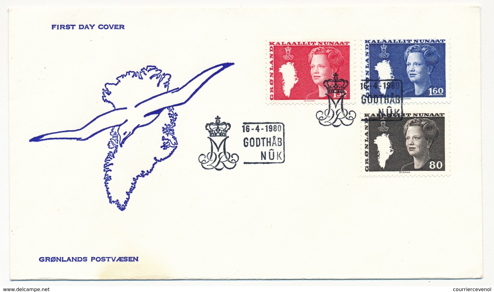 GROENLAND - 4 FDC de 1978 + 1 de 1980 - Koningin Margrethe II