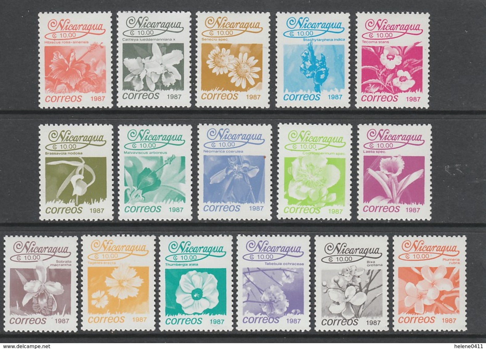 SERIE NEUVE DU NICARAGUA - FLEURS (SERIE COURANTE 1987) N° Y&T 1435 A 1450 - Other & Unclassified