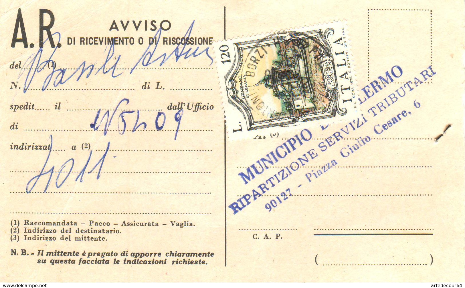 Avviso Postale Affrancato Commemorativo Lire 120 - 1946-60: Storia Postale