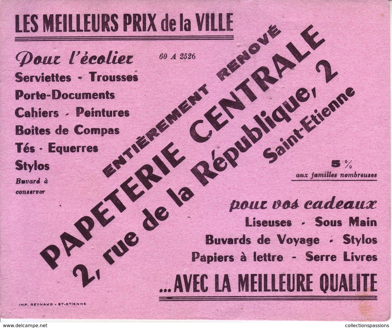 Buvard : Papeterie Centrale - Saint Etienne - - Papelería