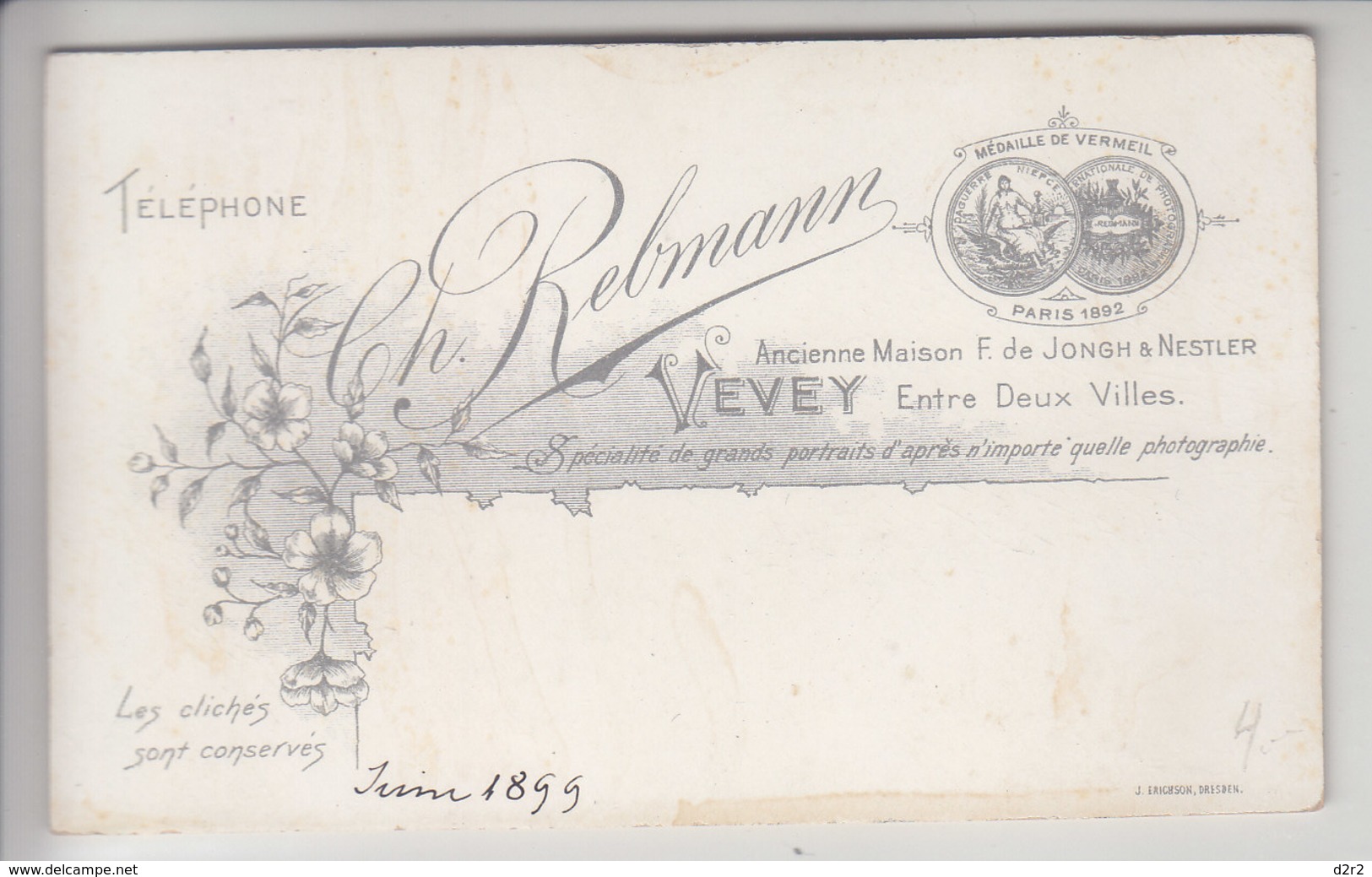 VEVEY - CH. REBMANN, PHOTOGRAPHE - 1899 . - Cartes De Visite