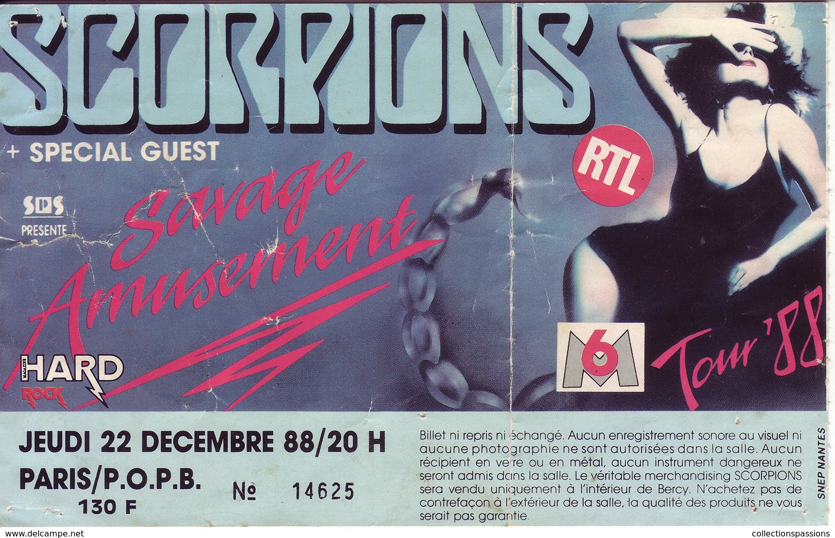 - Ticket De Concert - Scorpions - Paris - Bercy - 1988 - - Konzertkarten