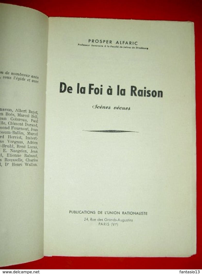 De La Foi à La Raison   Scènes Vécues   Prosper Alfaric  1955 - Godsdienst