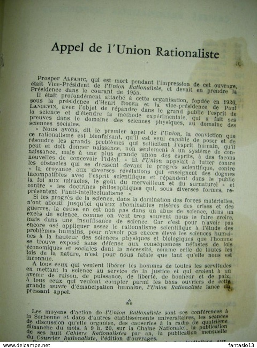 De La Foi à La Raison   Scènes Vécues   Prosper Alfaric  1955 - Religion