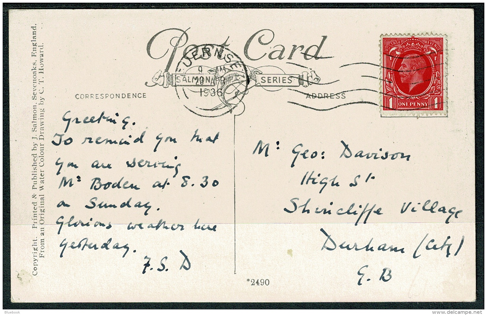 RB 1213 -  1936 J. Salmon Postcard - Le Gouffre - Guernsey Channel Islands - Guernsey