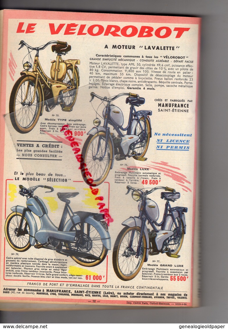 REVUE CHASSEUR FRANCAIS-1959- CHASSE PECHE CYCLISME CYCLOMOTEUR-CASTELLAN-VELO ROBOT DIADERMINE-CUISINE FORMICA-VELO- - Jagen En Vissen