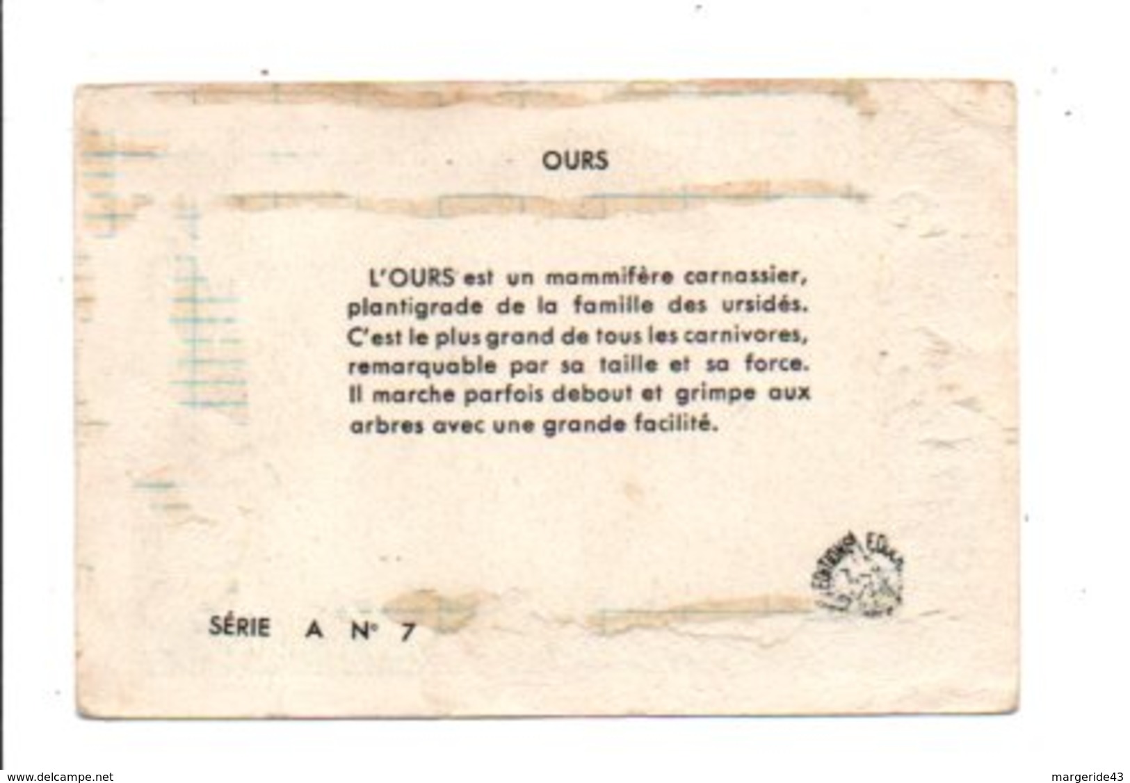 CHROMOS BON POINT - ANIMAUX - L'OURS - Cheques & Traveler's Cheques