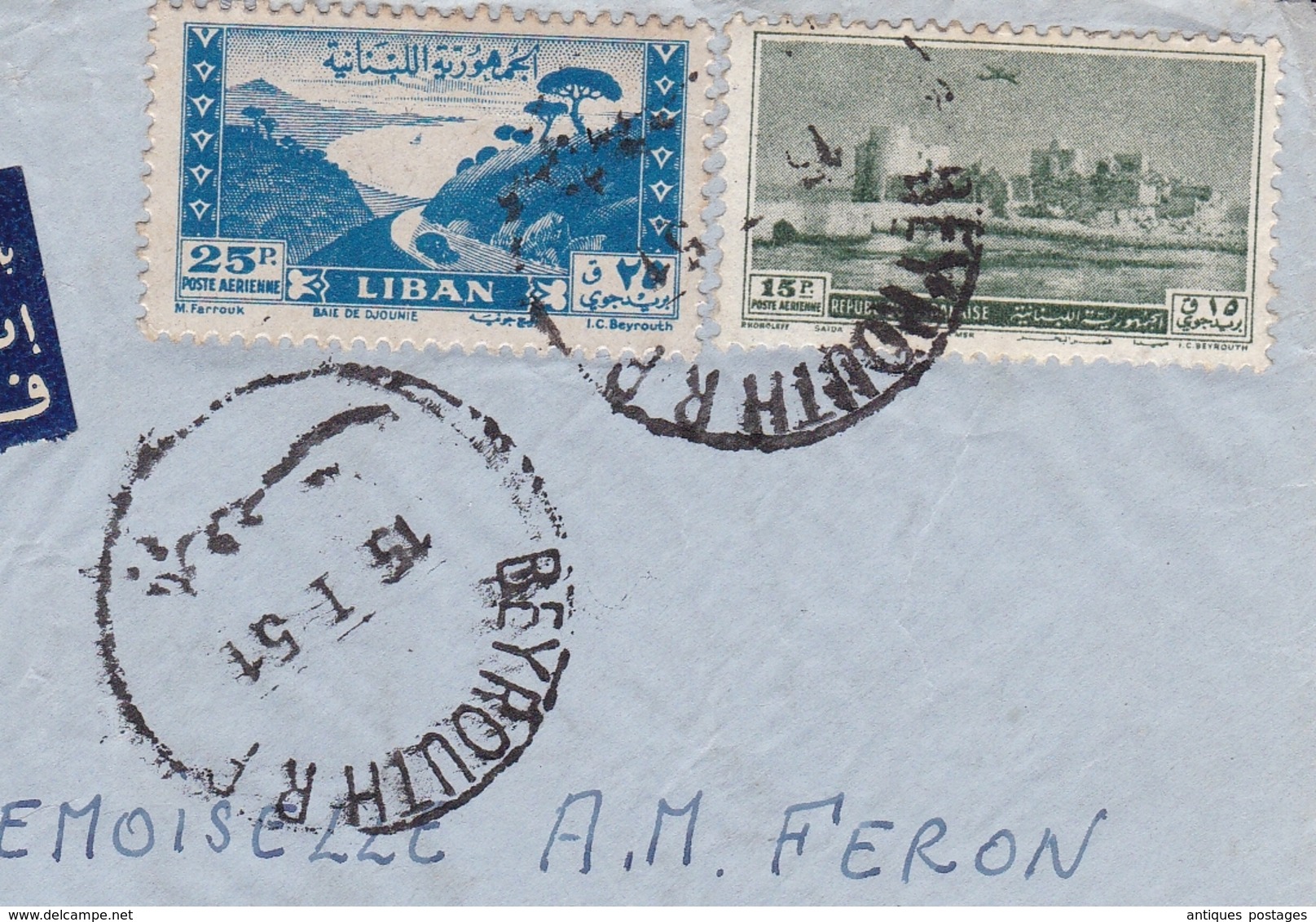 Lettre Liban Beirut Beyrouth 1951 Derviche & Haddad Chênée Belgique - Liban