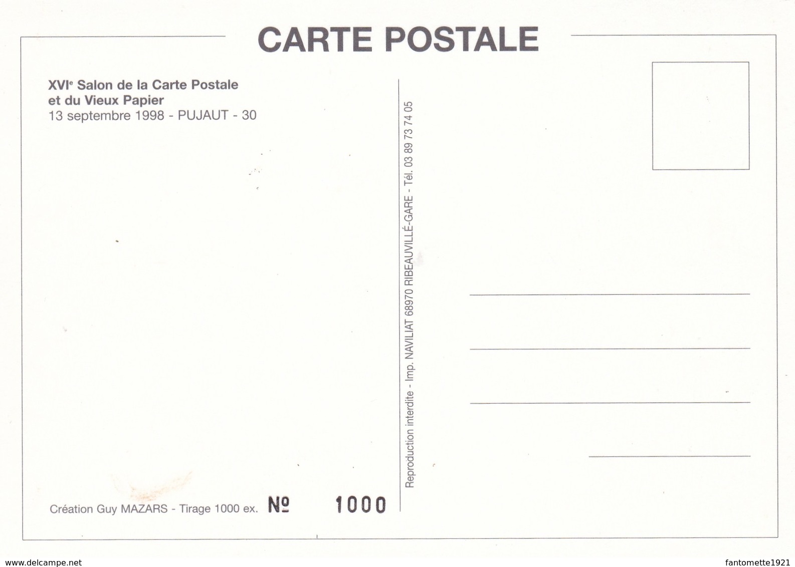 PUJAUT XVIEME SALON DE LA CARTE POSTALE/13/09/1998 (dil405) - Sammlerbörsen & Sammlerausstellungen