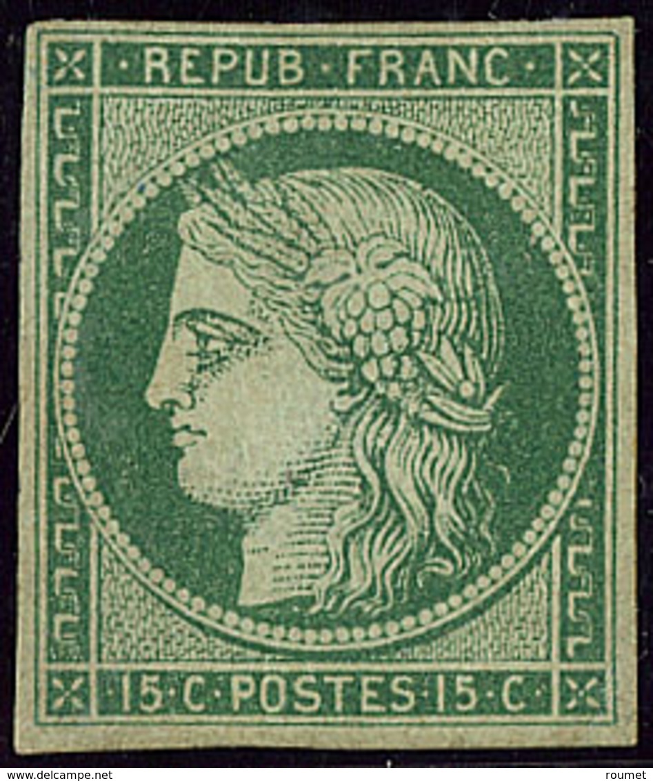 * No 2c, Vert Foncé, Aminci Rebouché Sous La Gomme Mais TB D'aspect. - R - 1849-1850 Cérès