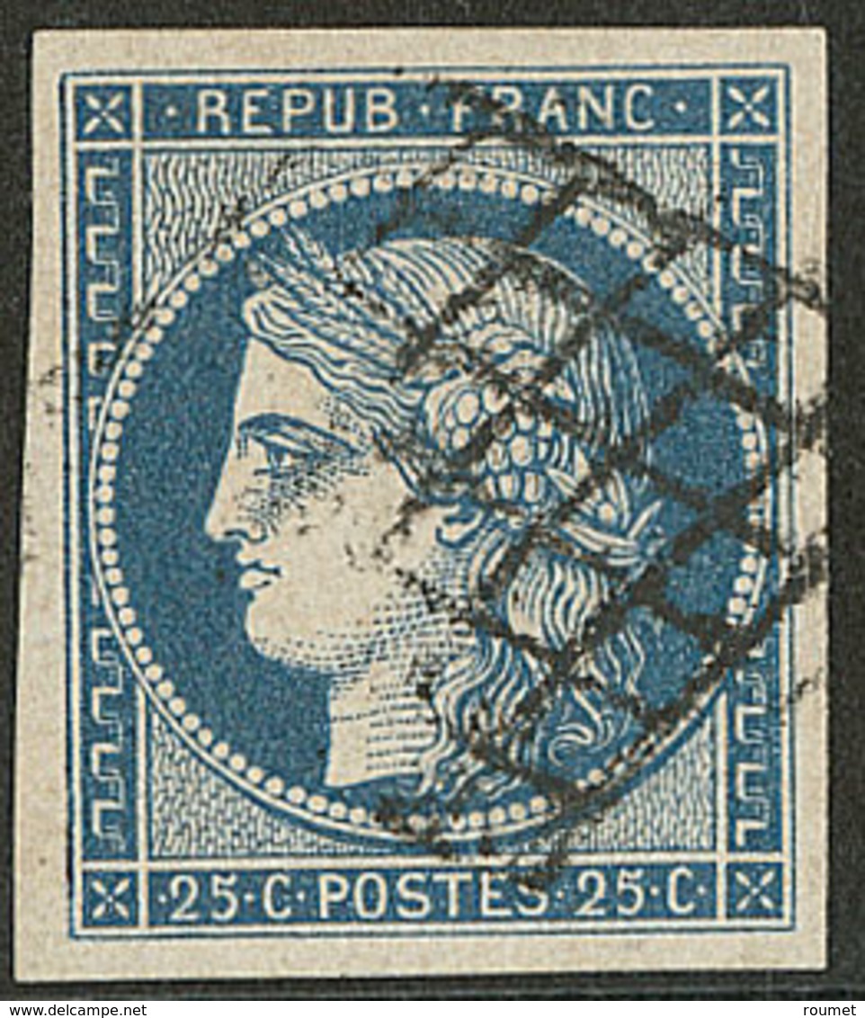 No 4e, Bleu Foncé Sur Jaune, Obl Grille, Ex Choisi. - TB - 1849-1850 Cérès