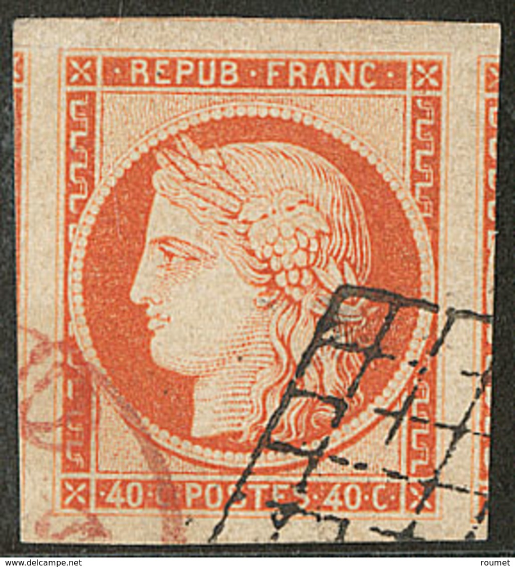 No 5, Orange, Quatre Voisins, Obl Grille + Cad Rouge, Superbe. - R - 1849-1850 Ceres