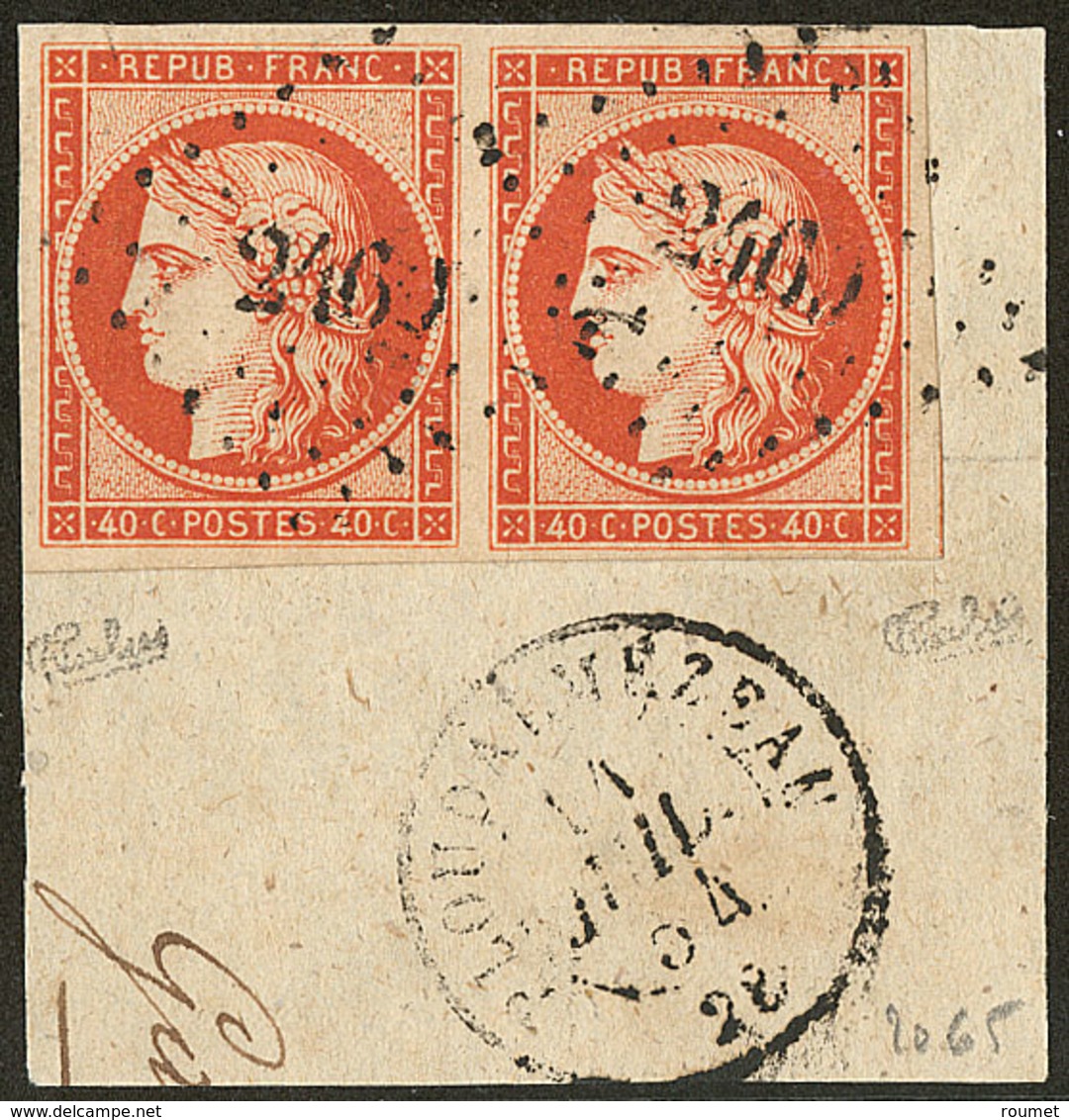 No 5c, Paire Obl Pc 2460 Sur Petit Fragment, Jolie Pièce. - TB - 1849-1850 Ceres