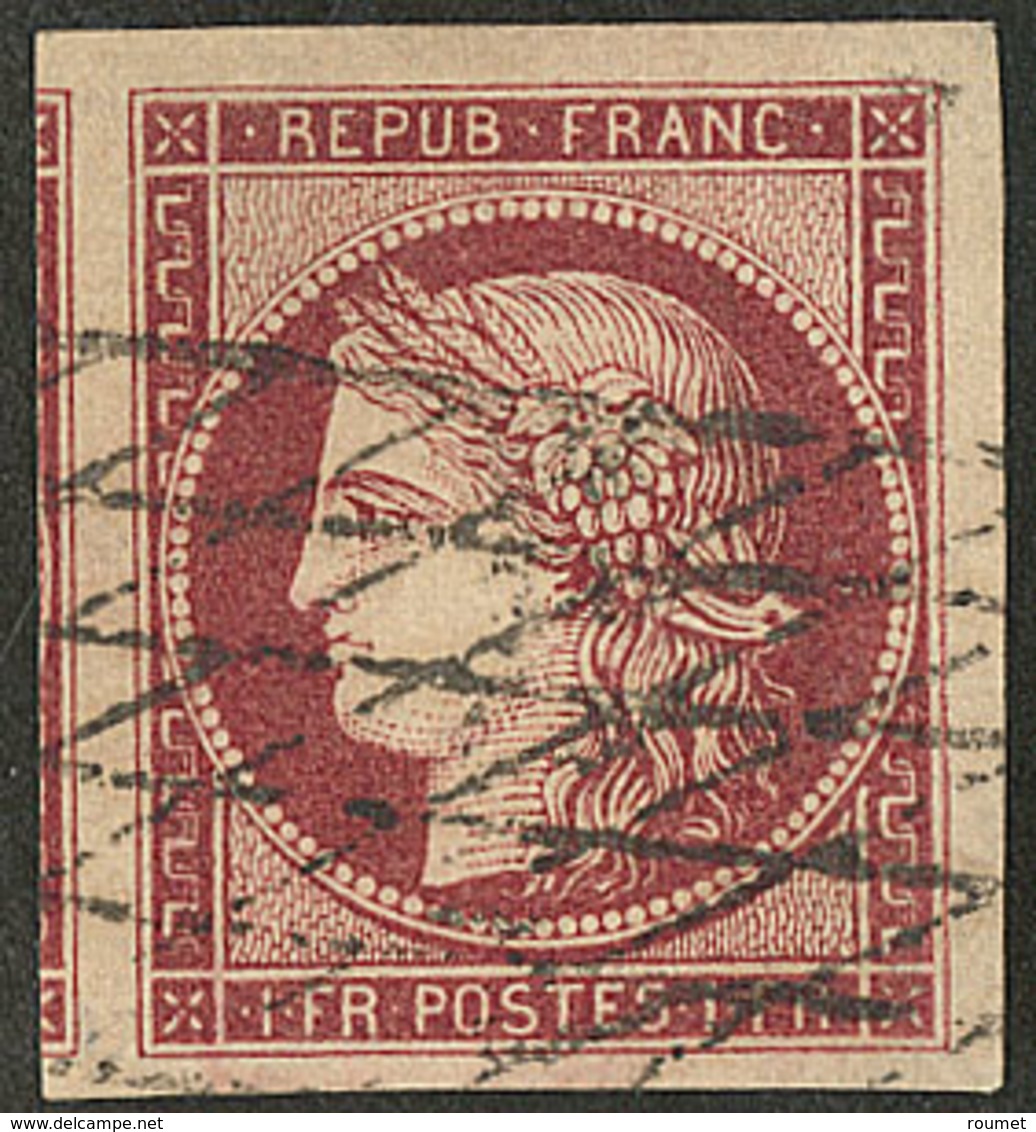 No 6a, Carmin Foncé, Un Voisin, Obl Grille Sans Fin, Superbe. - R - 1849-1850 Ceres