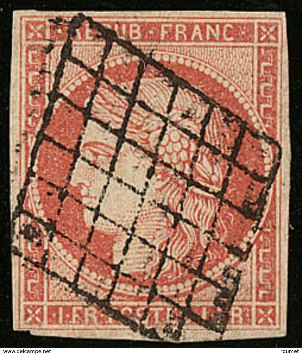 Vermillon Vif. No 7a, Obl. Grille. - TB. - RR - 1849-1850 Ceres