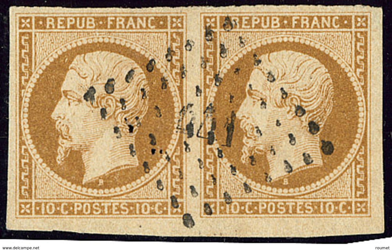 No 9, Paire, Nuance Foncée, Petit Bdf, Obl Pc 441. - TB - 1852 Louis-Napoleon