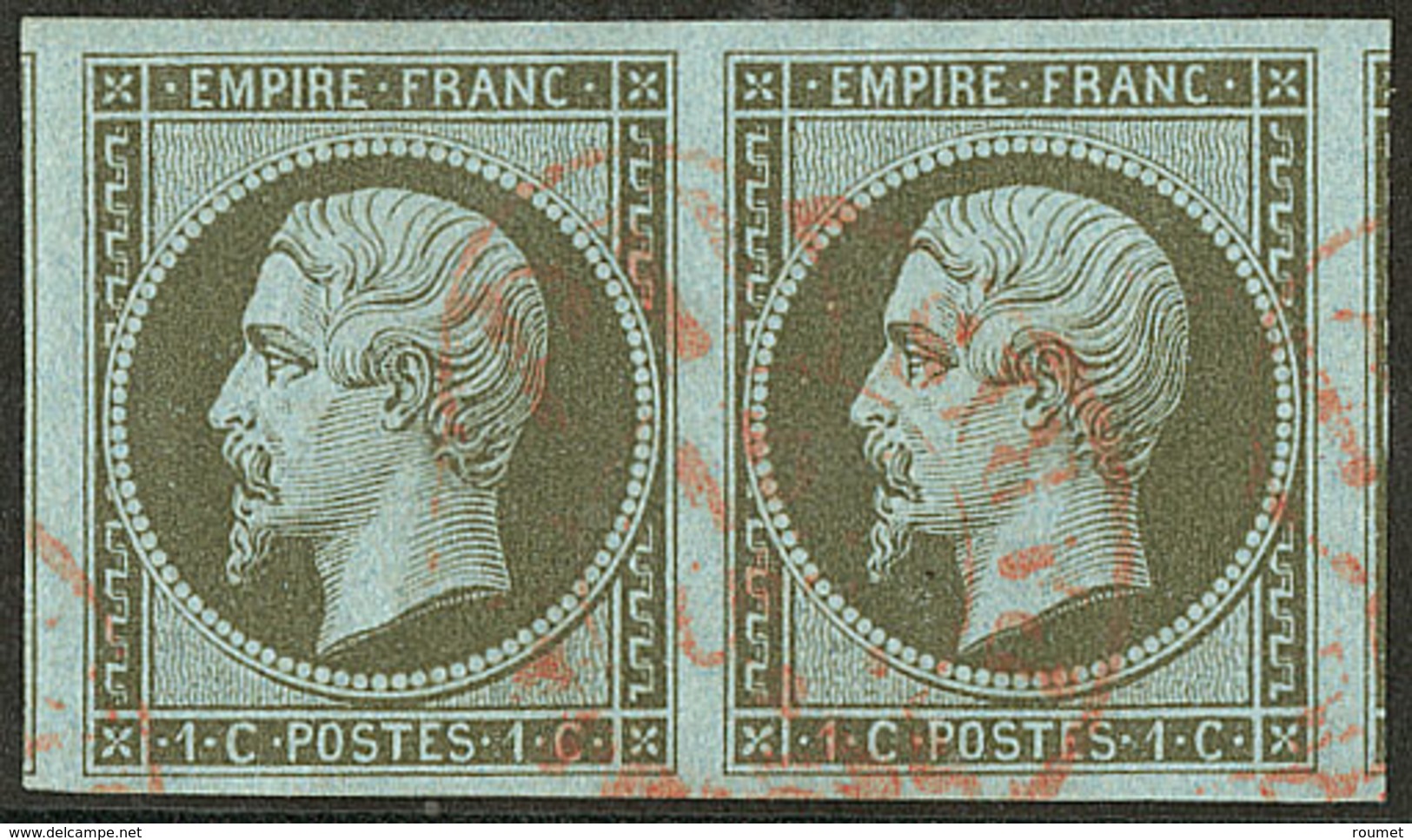 No 11b, Paire, Deux Voisins, Obl Cad Rouge Des Imprimés, Pièce Choisie. - TB - 1853-1860 Napoleon III