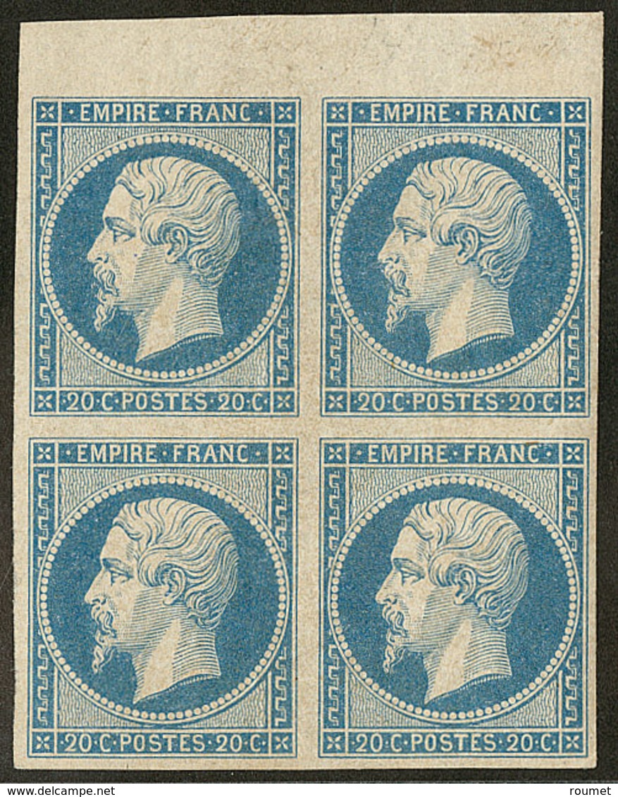 * No 14I, Bleu, Bloc De Quatre Bdf, Gomme Altérée Et Légèrement Jaunie Sinon TB - 1853-1860 Napoleon III