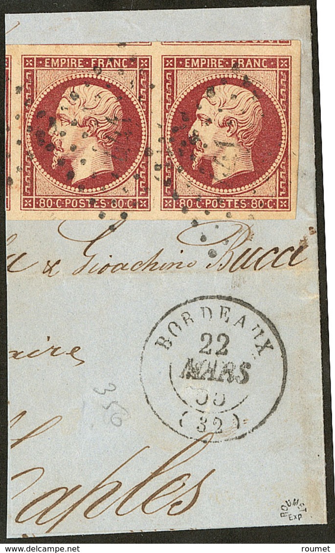 No 17Ab, Paire, Quatre Voisins, Obl Pc Sur Petit Fragment Avec Cad De Bordeaux, Ex Choisi. - TB - 1853-1860 Napoleon III