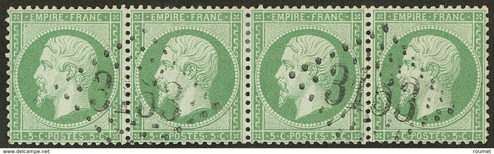 No 20, Vert, Bande De Quatre Obl Gc 3153, Jolie Pièce. - TB - 1862 Napoléon III