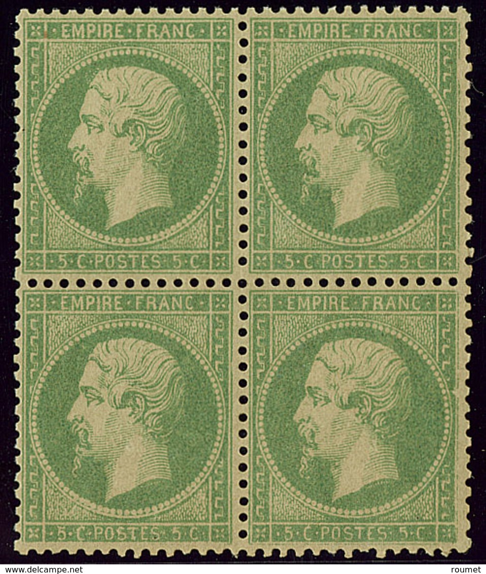 ** No 20b, Vert Jaune Sur Verdâtre, Bloc De Quatre, Très Frais Et Centré. - TB - 1862 Napoléon III