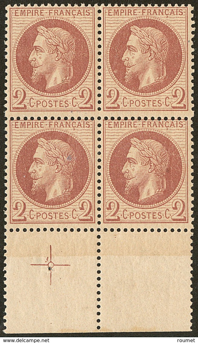 ** No 26I, Rouge Brun, Bloc De Quatre Bdf Avec Croix De Repère, Très Frais. - TB - 1863-1870 Napoleon III With Laurels