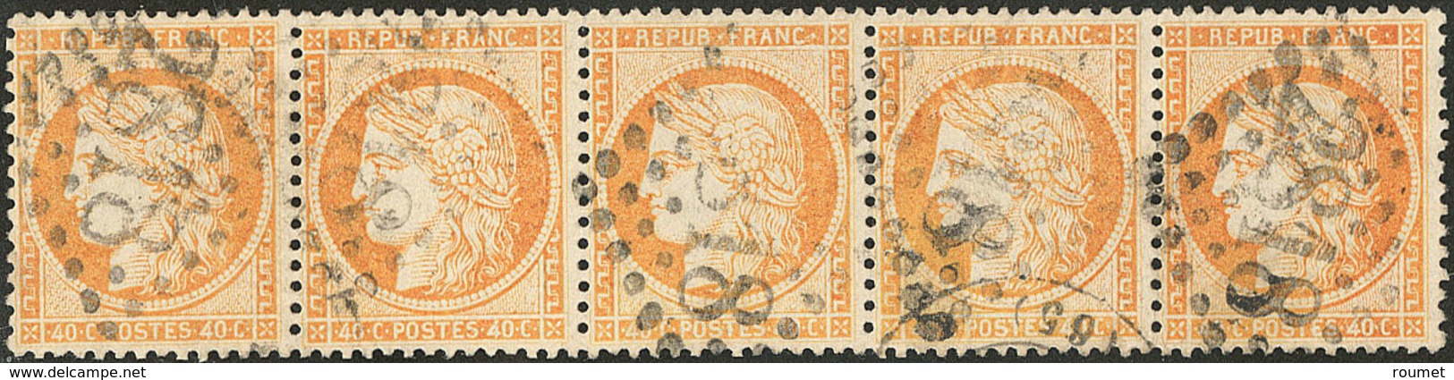 No 38b, Jaune Orange, Bande De Cinq Obl Gc 2818. - TB - 1870 Siege Of Paris