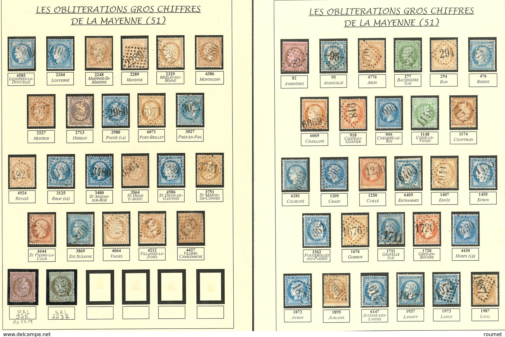 MAYENNE. Collection De 52 Bureaux Dont Gc 277, 925 RAL, 2237 RAL, 6405, Etc. - TB - Other & Unclassified