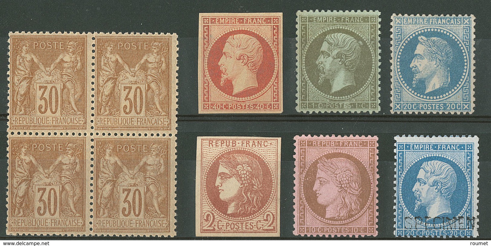 * 1862-1878, 6 Valeurs Entre Les N°19b Et 58, Deux Ex (*), + N°80 Bloc De Quatre **. - TB - Collections